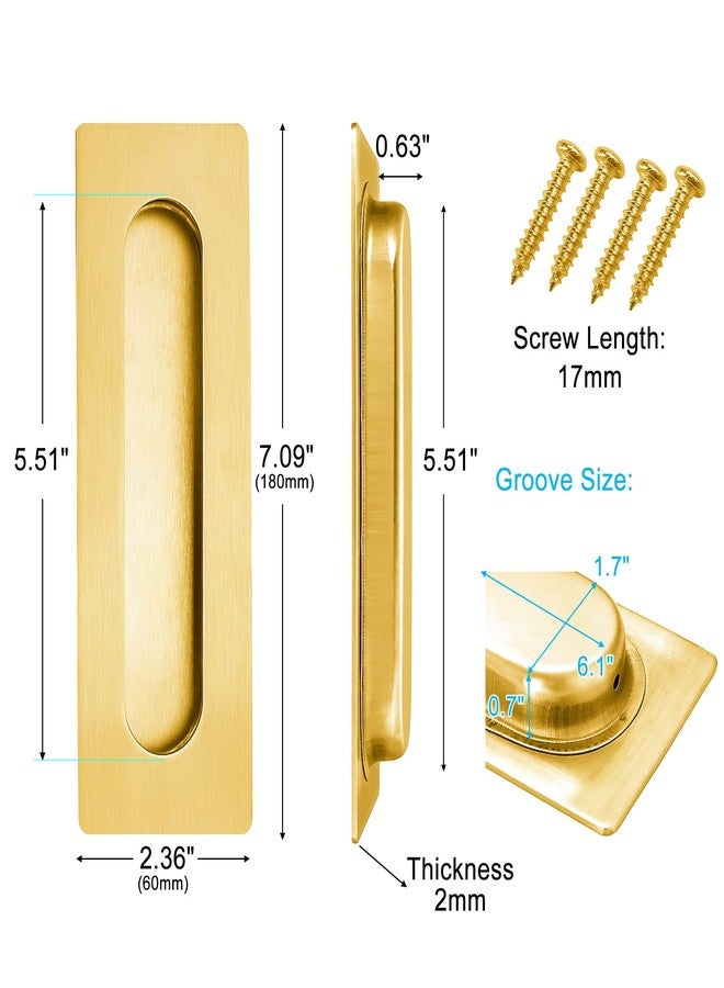 Malimali 7 Inch Large Recessed Finger Flush Pulls for Barn Door Pocket Door, Heavy Duty Sliding Closet Door Handle, Brushed Gold Stainless Steel Rectangular Door Pulls Hardware(2 Pack) - Image 2